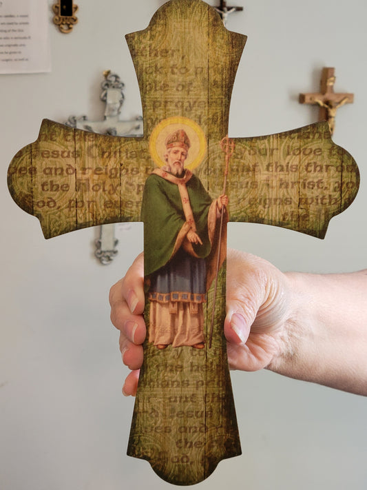St Patrick Wooden Wall Cross, 10”