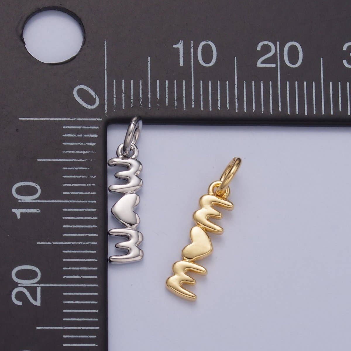 Aim Eternal - 24K Gold Filled "MOM" Heart Script Charm in Gold & Silver | W789