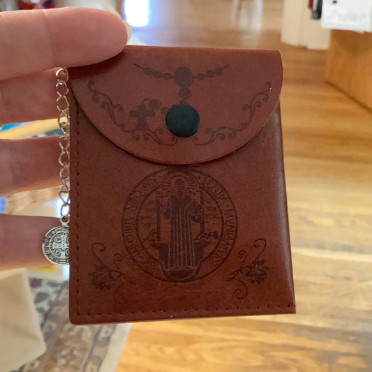 Leather Rosary Pouch with chained Medal