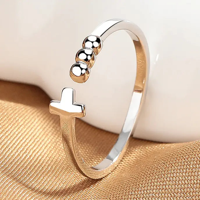 Dainty Cross Bead Stacking Slim Ring in 925 Sterling Silver