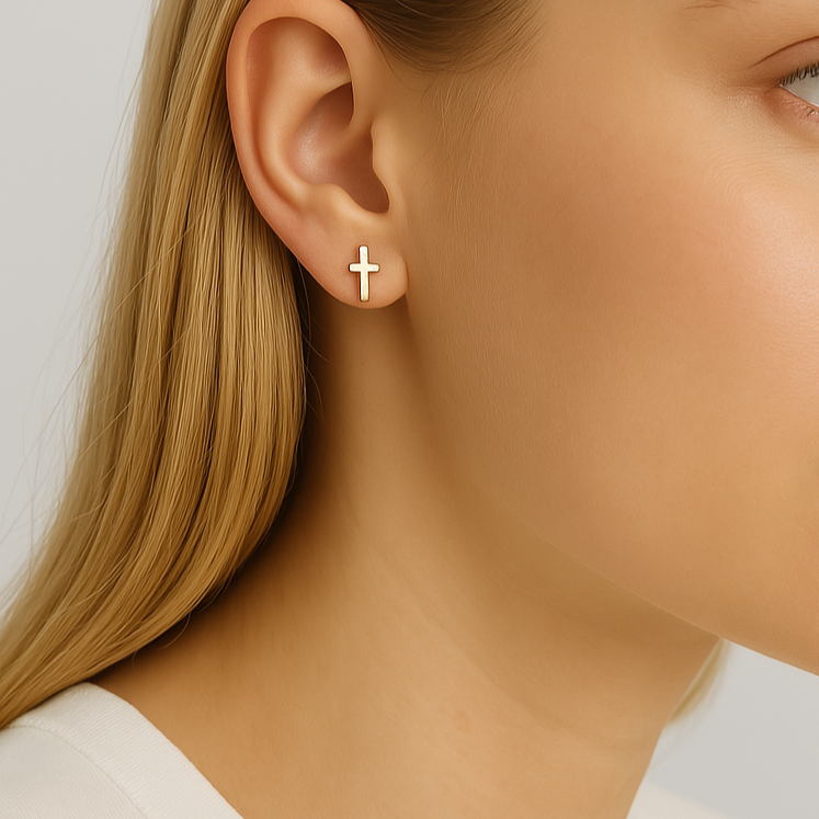 WJW - 18K Gold PVD Stainless Steel Cross Stud Earrings