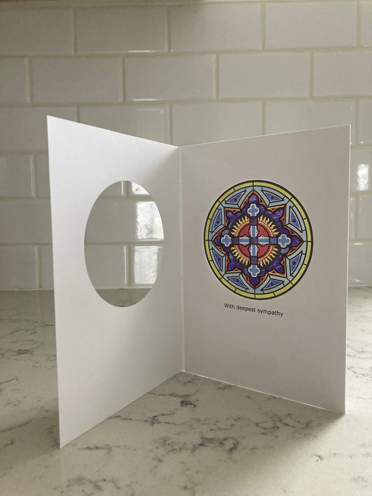 Bright Greetings - Sympathy cross Catholic sun-catcher greeting card