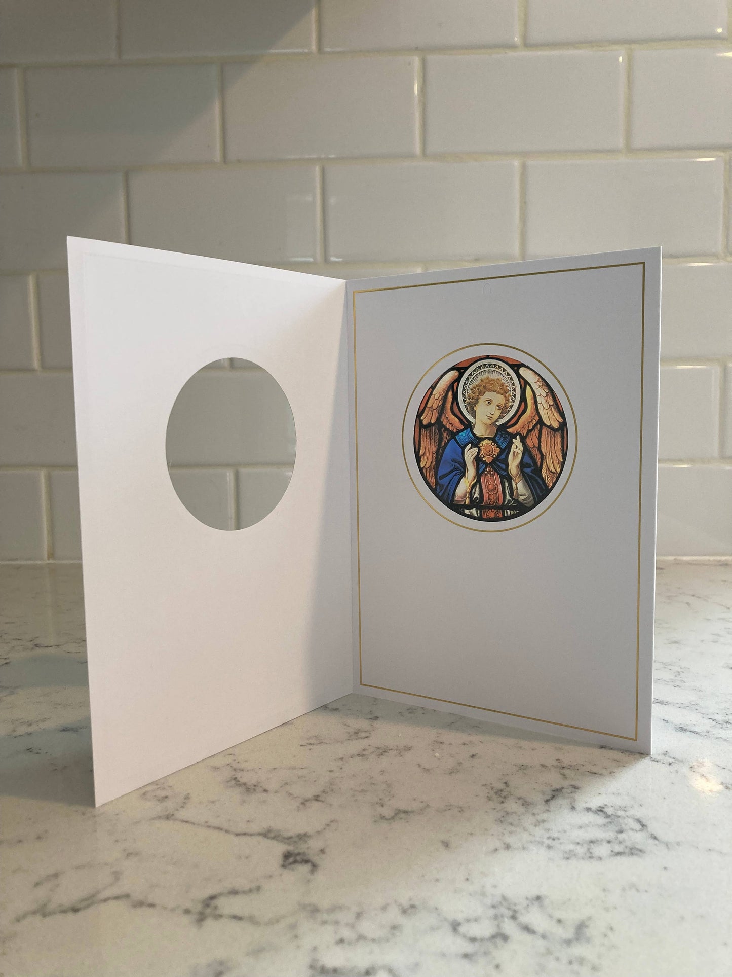 Bright Greetings - Angel stained glass sun-catcher greeting card
