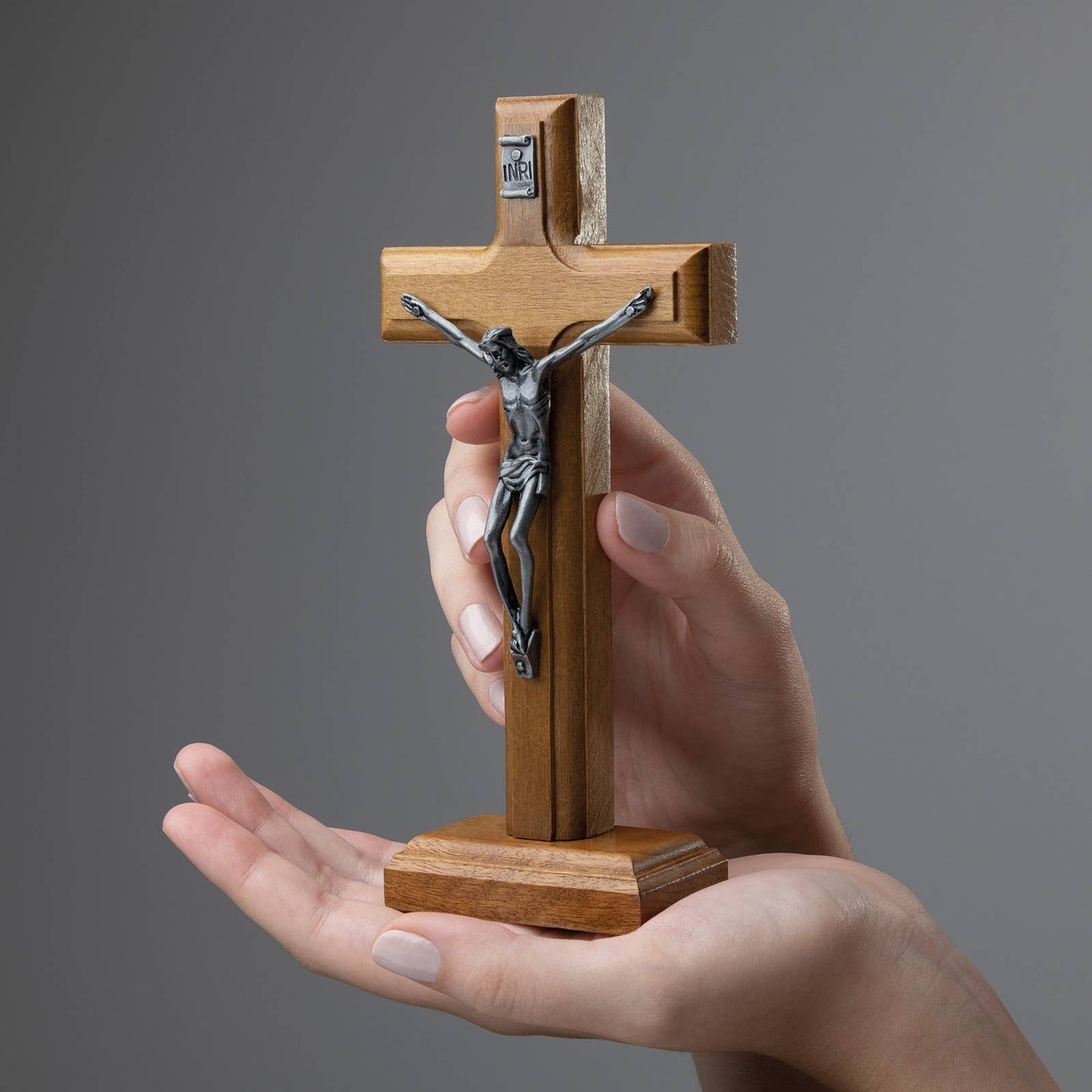 Oremus Mercy - Wooden Cross w/ Stand  7.5”         