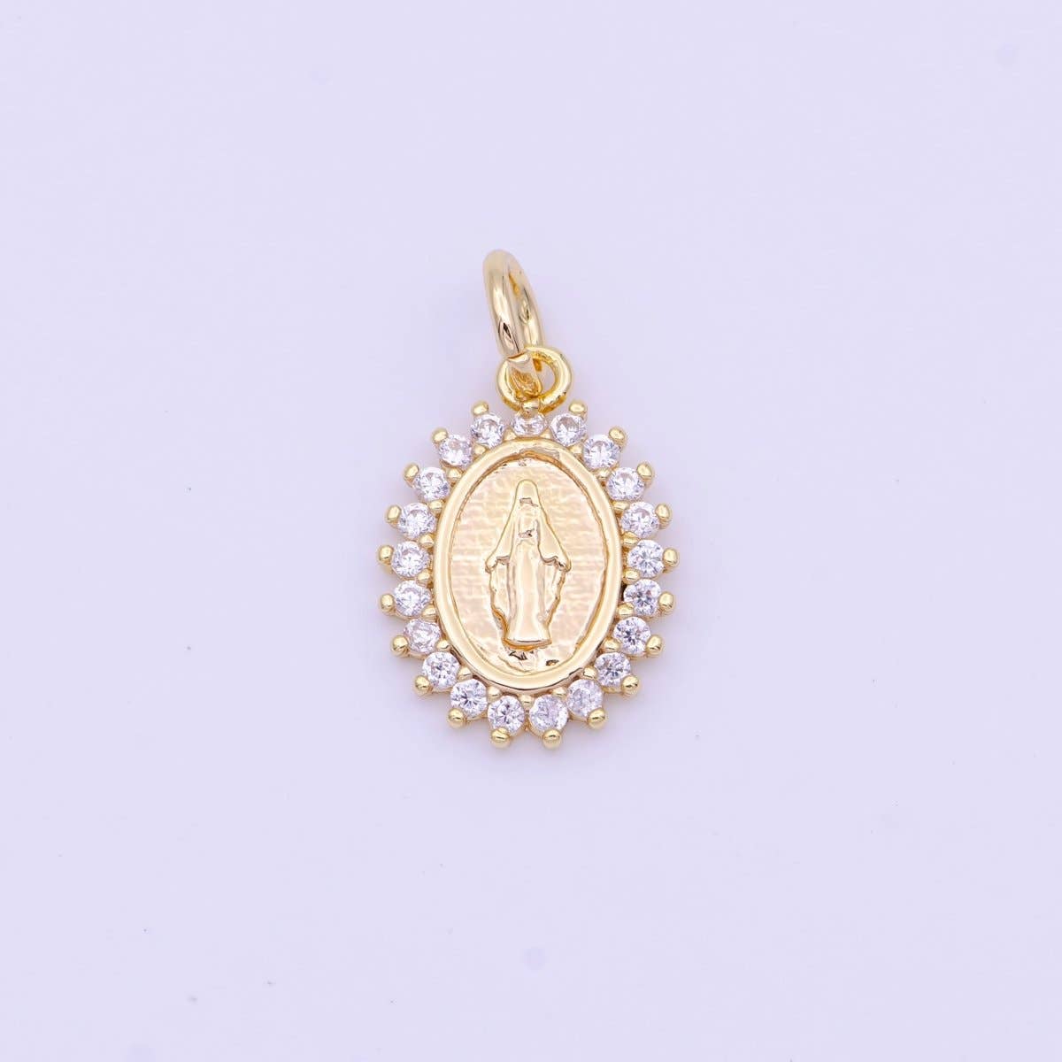 Aim Eternal - Minimalist Micro Paved CZ Miraculous Lady Religious Gold Oval Charm | D-570