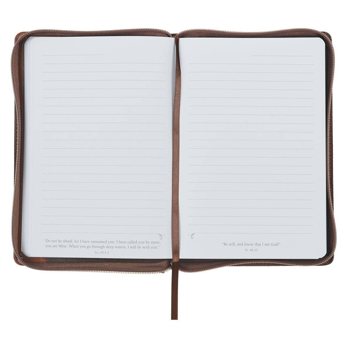 Christian Art Gifts - Journal Classic Zip Brown Faith Mountains Matt. 17:20