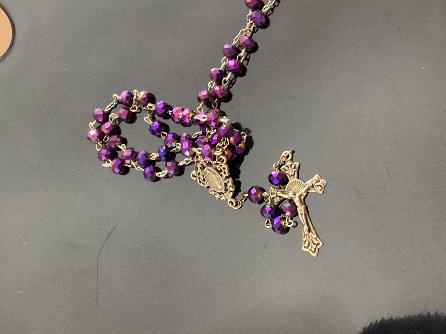 Antique Gold Rosary with purple crystal beads