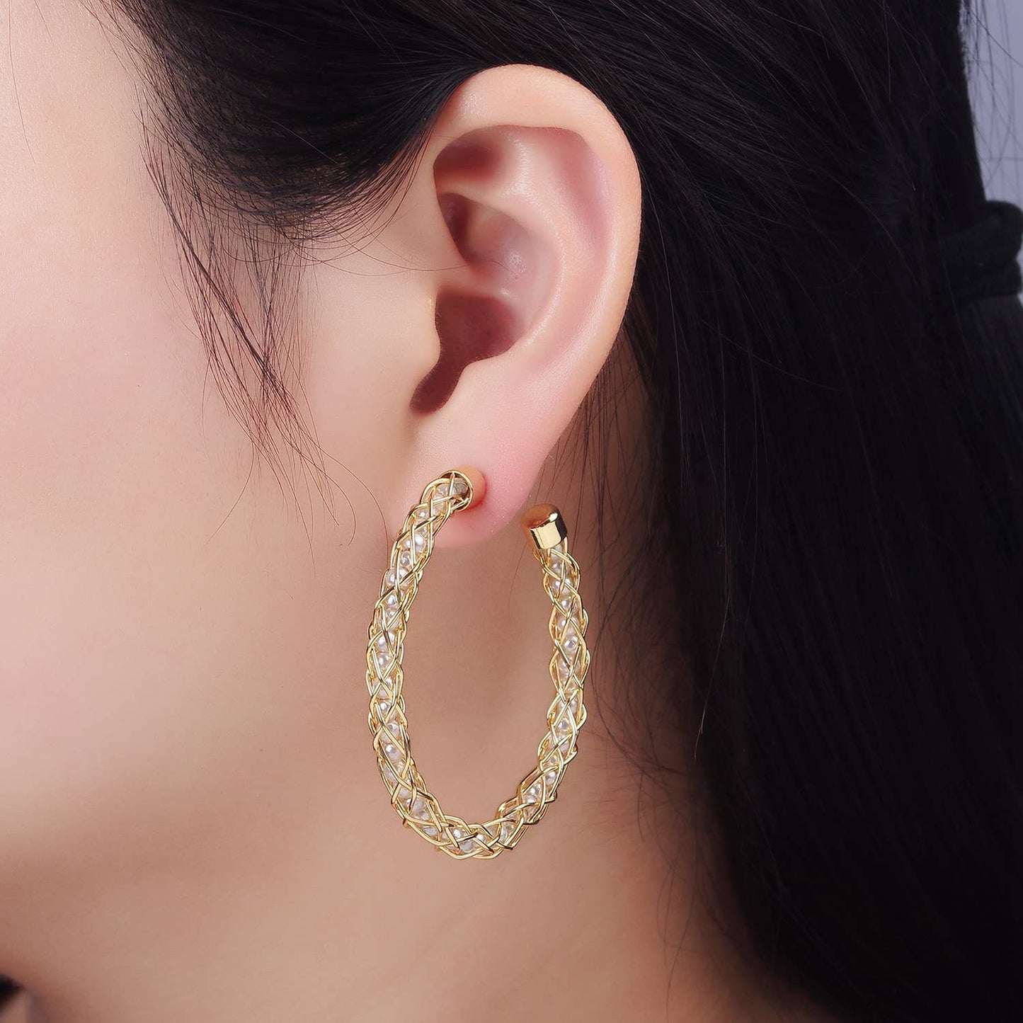 Aim Eternal - 14K Gold Filled 50mm Pearl Wire Intertwined C-Shaped Earring
