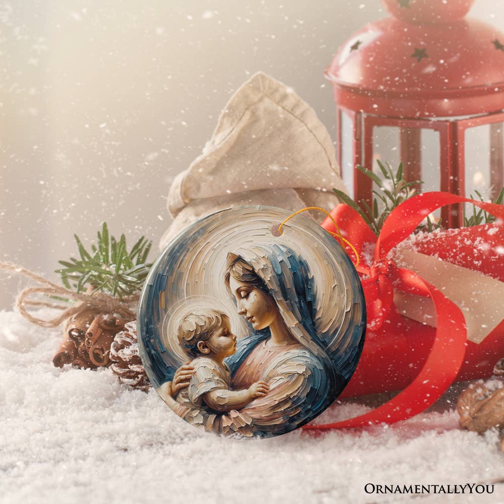 OrnamentallyYou - Virgin Mary and Baby Jesus, Oil Painting Style Gift & Decor