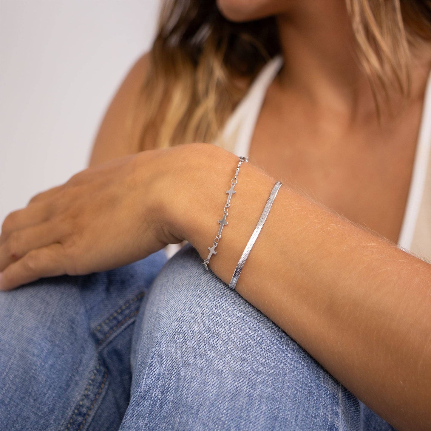 WJW - 18K Gold PVD Stainless Steel Cross Chain Bracelet