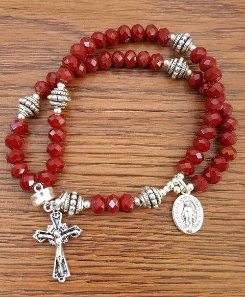 MG Rosary - Ruby Opaque Crystal Wrist Rosary