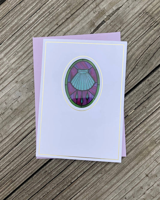 Bright Greetings - Baptism shell suncatcher greeting card with scripture 5x7