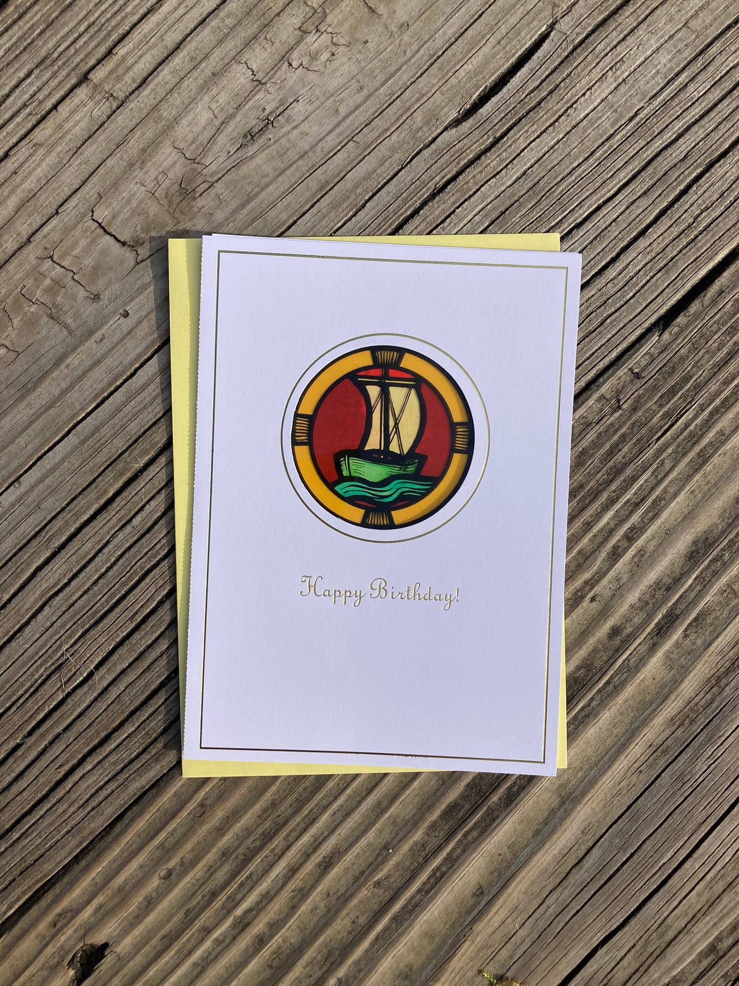 Bright Greetings - Sailboat birthday sun-catcher greeting card | stained glass