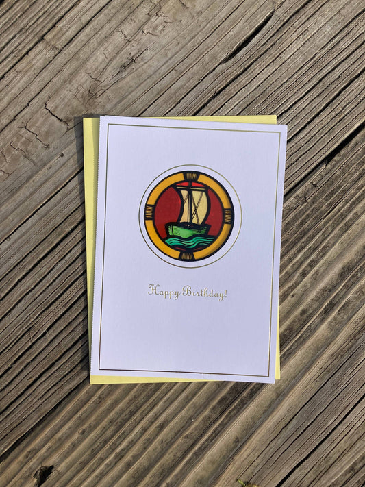 Bright Greetings - Sailboat birthday sun-catcher greeting card | stained glass