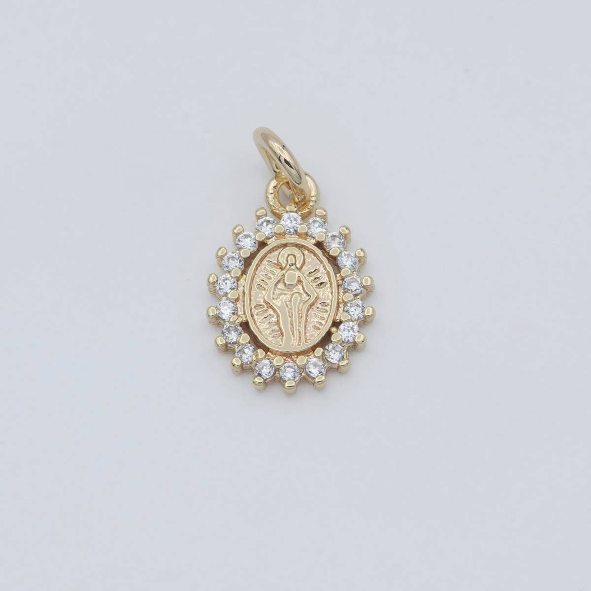 Aim Eternal - Dainty 24K Gold Filled Delicate Virgin Mother Mary Cubic Zirconia Bracelet Necklace Pendant Earring Charm Gift for Woman Jewelry Making, Gold Silver Miraculous Lady M-585 -M-592