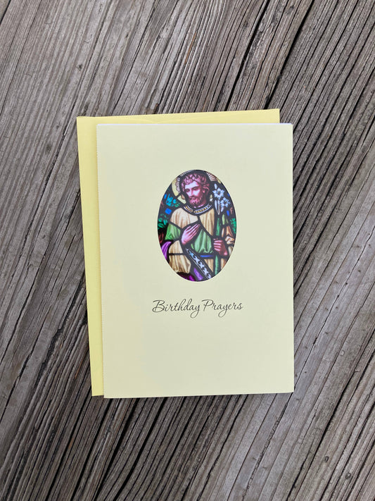 Bright Greetings - St. Joseph Birthday Sun-catcher card, Catholic