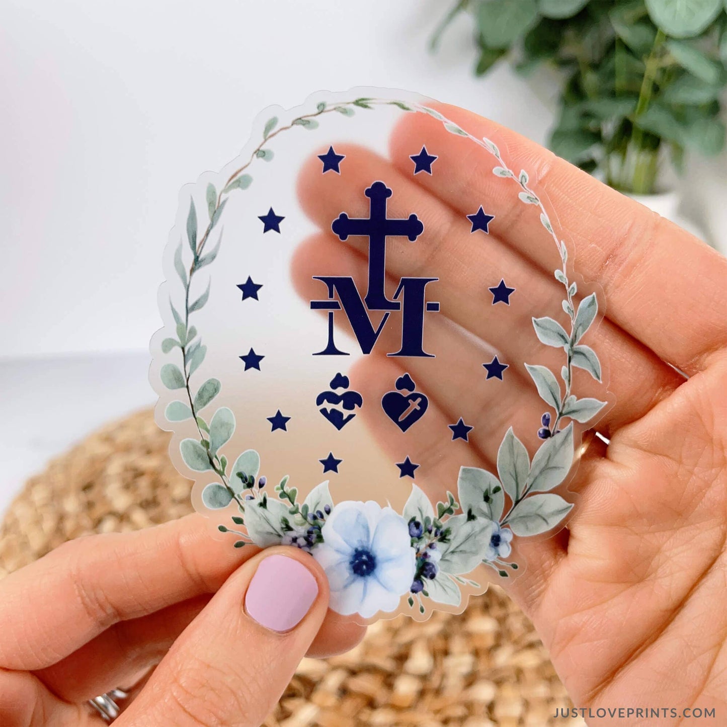 Just Love Prints - Floral Border Miraculous Medal Vinyl Sticker