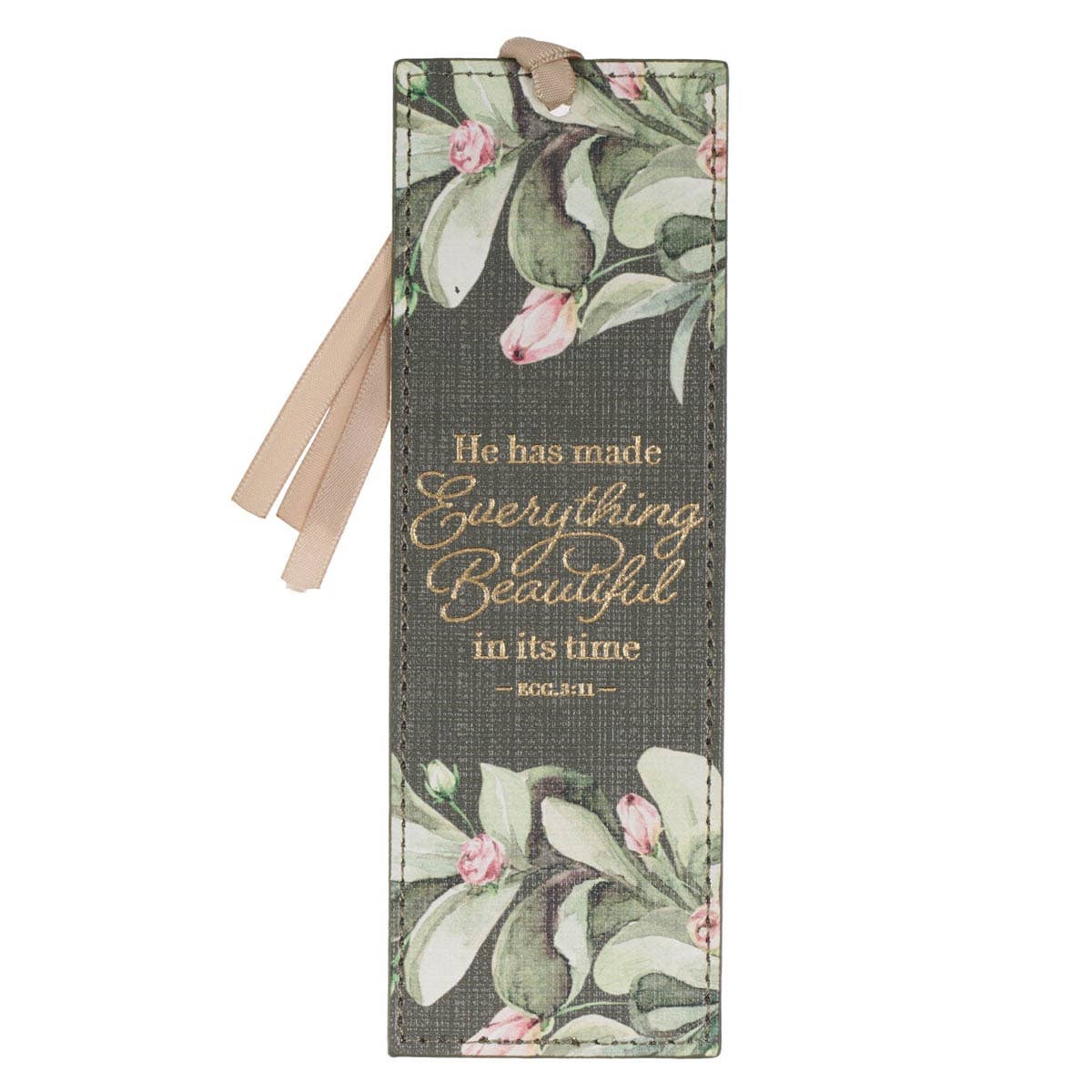 Christian Art Gifts - Bookmark Faux Leather Green Everything is Beautiful Ecc 3:11