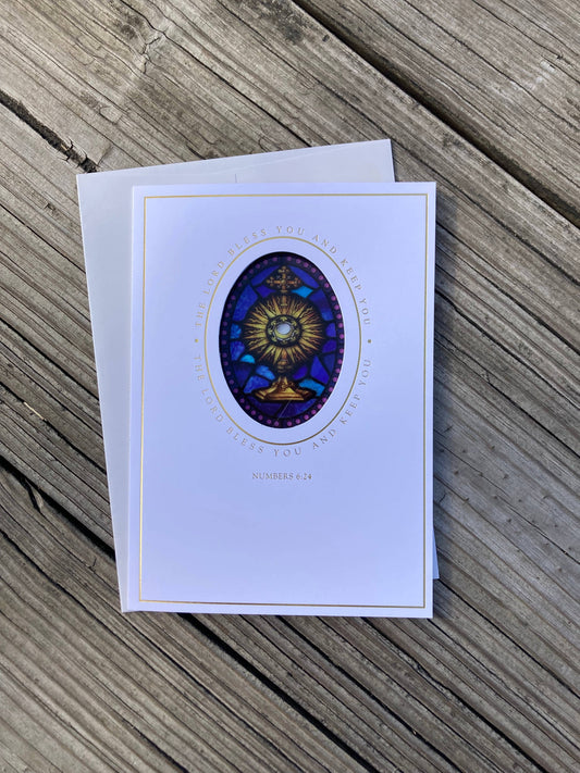 Bright Greetings - First Communion Monstrance, sun-catcher card