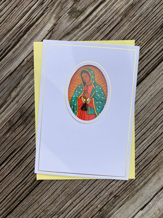 Bright Greetings - Our Lady of Guadalupe stained glass sun-catcher greeting car