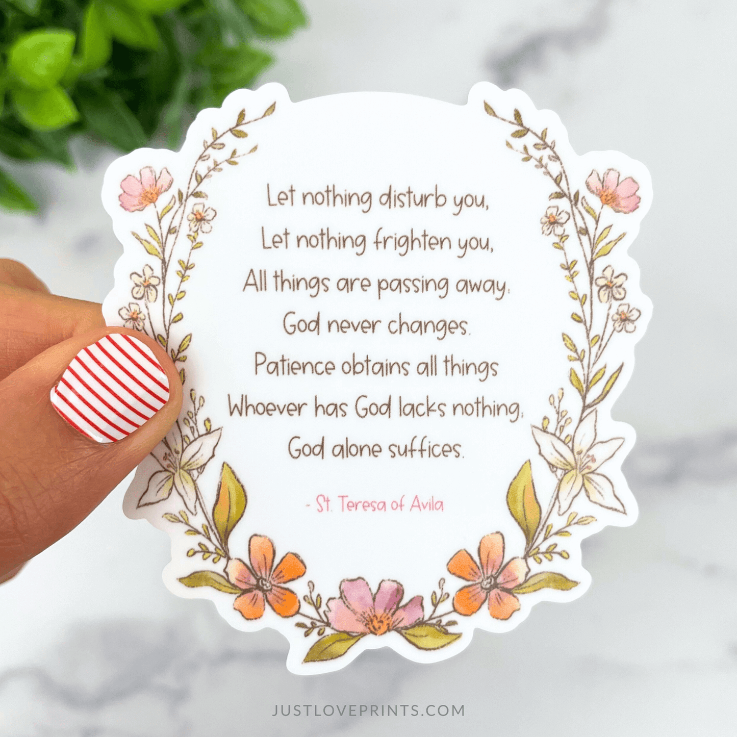 Just Love Prints - Catholic Stickers & Gifts - St. Teresa of Avila Prayer Vinyl Sticker