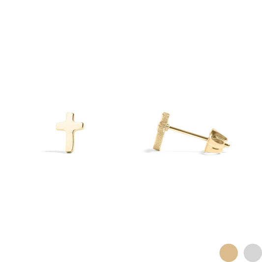 WJW - 18K Gold PVD Stainless Steel Cross Stud Earrings