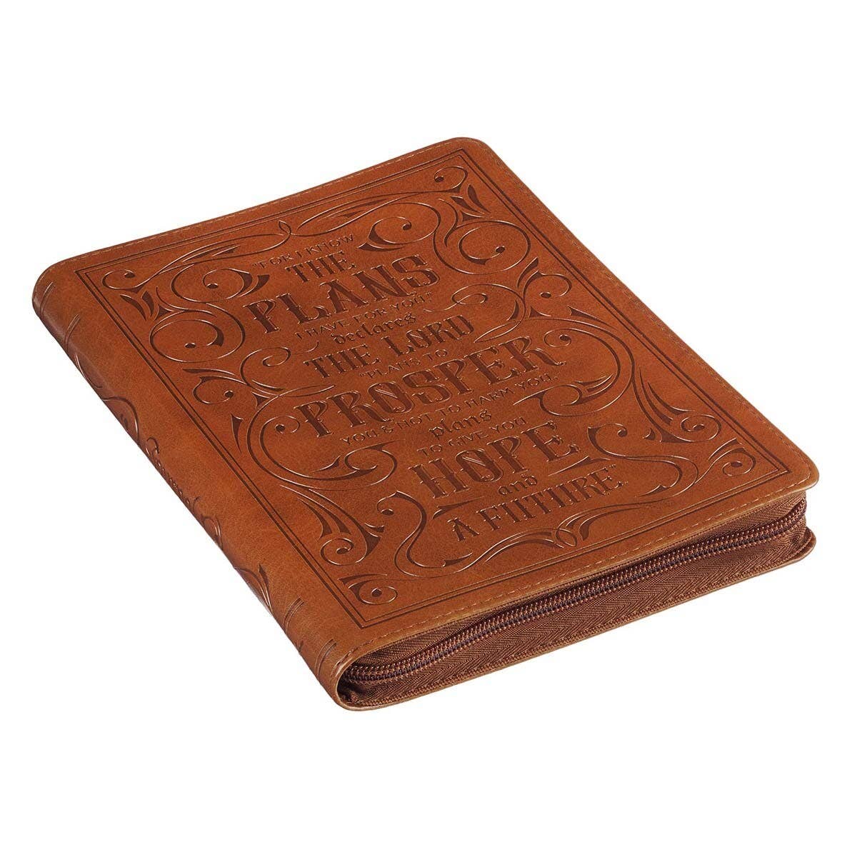 Christian Art Gifts - Journal Classic Zip Tan I Know the Plans Jer. 29:11