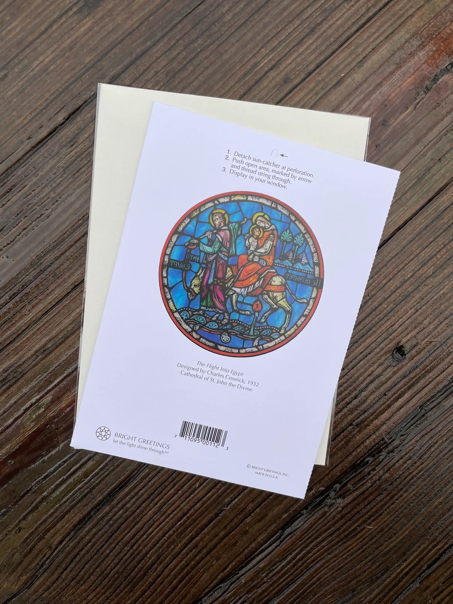 Bright Greetings - Flight Into Egypt sun-catcher card with scripture
