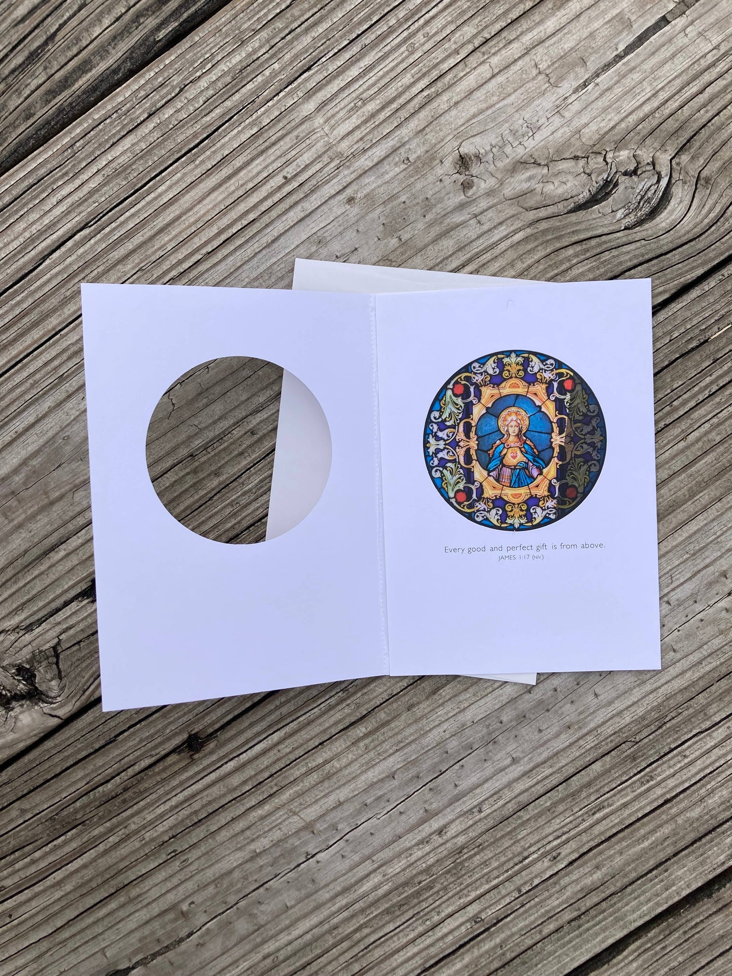 Bright Greetings - Immaculate Heart of Mary sun-catcher card