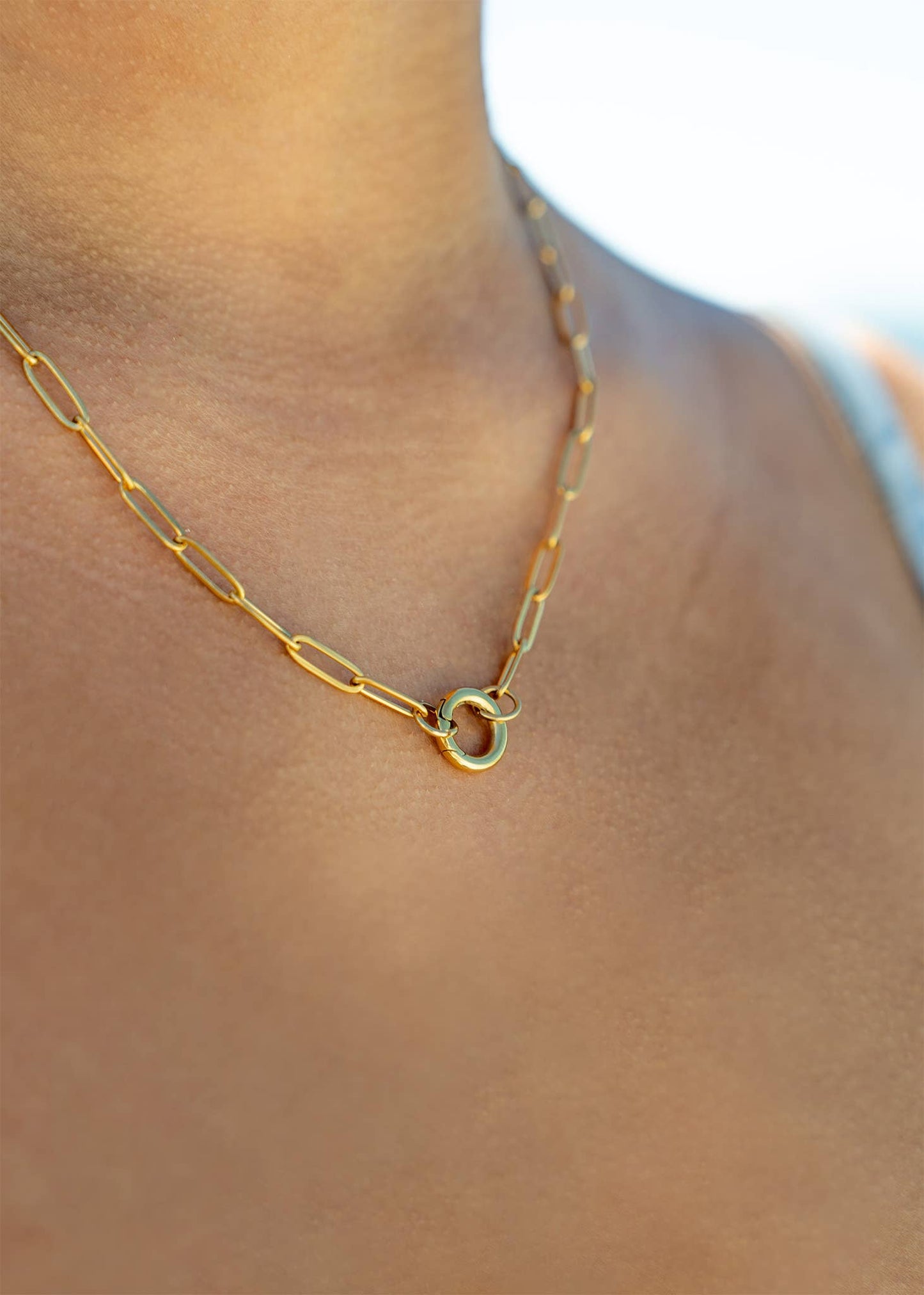 Stainless Steel Paperclip Carabiner Charm Holder Necklace With Pearl and Amen Charm.