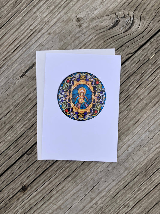 Bright Greetings - Immaculate Heart of Mary sun-catcher card
