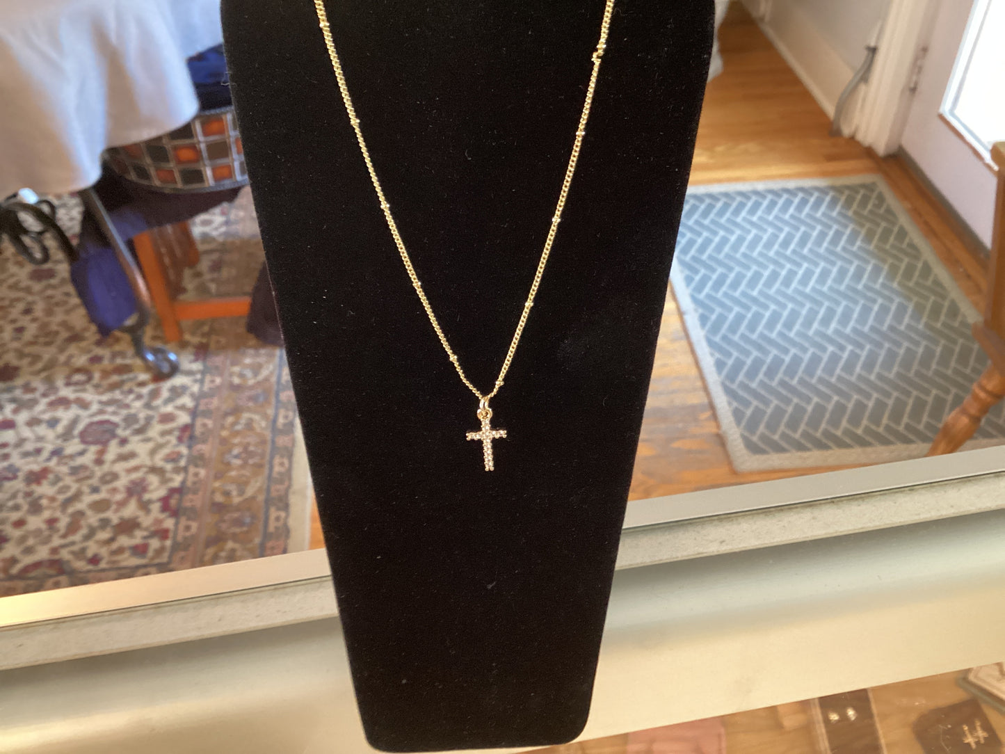 Dainty Cross Charms, Micro Pave Mini Cross, 14K Gold Filled Cross Charm Add on 18” Satelite Chain