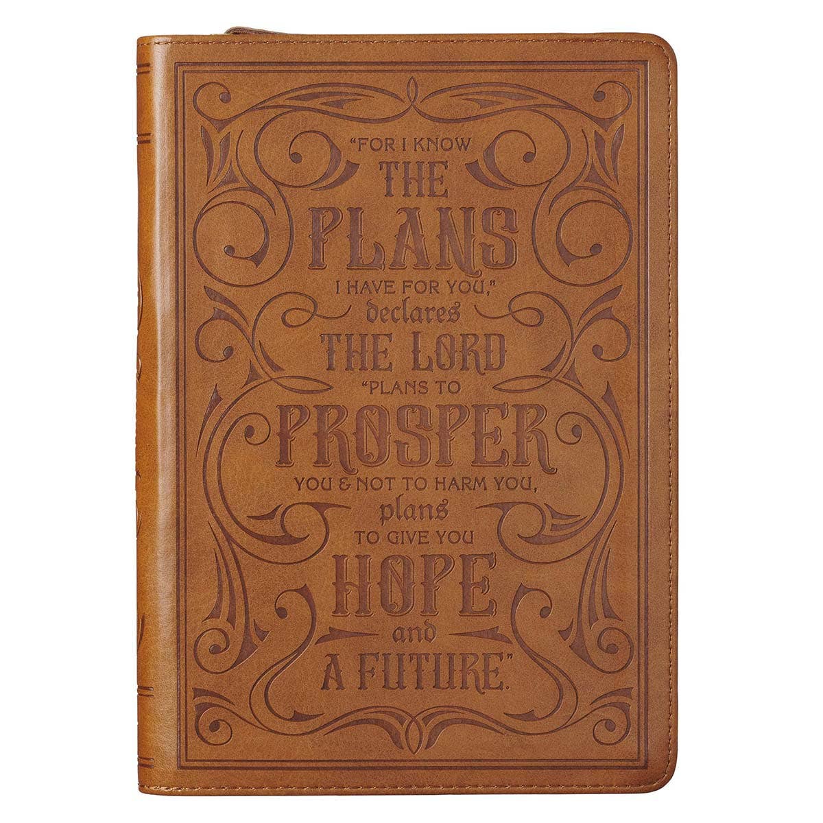 Christian Art Gifts - Journal Classic Zip Tan I Know the Plans Jer. 29:11