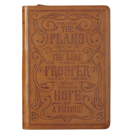 Christian Art Gifts - Journal Classic Zip Tan I Know the Plans Jer. 29:11