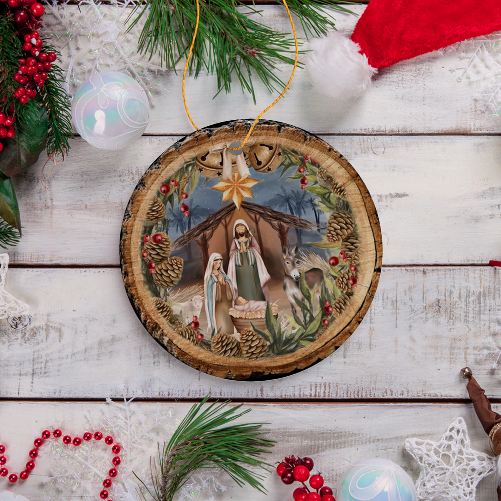 OrnamentallyYou - Rustic Nativity Birth of Christ Scene Ornament, Christianity