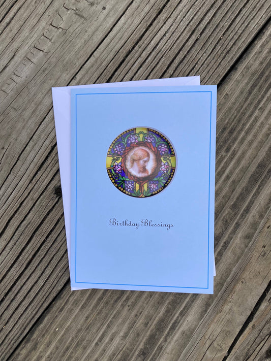 Bright Greetings - The Holy face of Jesus sun-catcher birthday greeting card