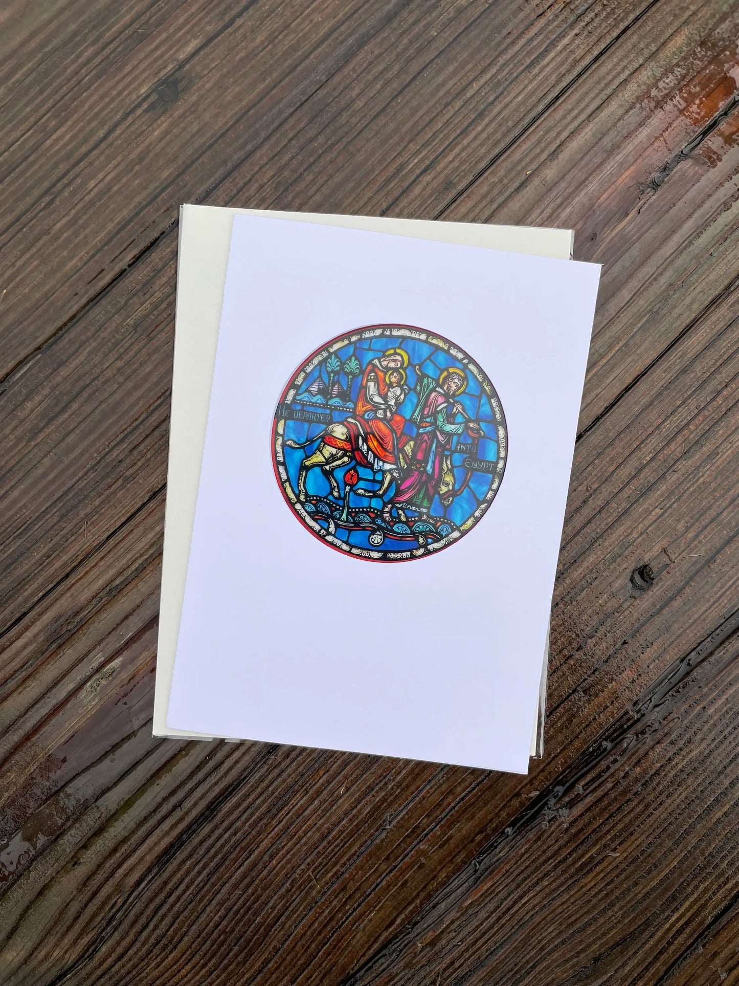 Bright Greetings - Flight Into Egypt sun-catcher card with scripture