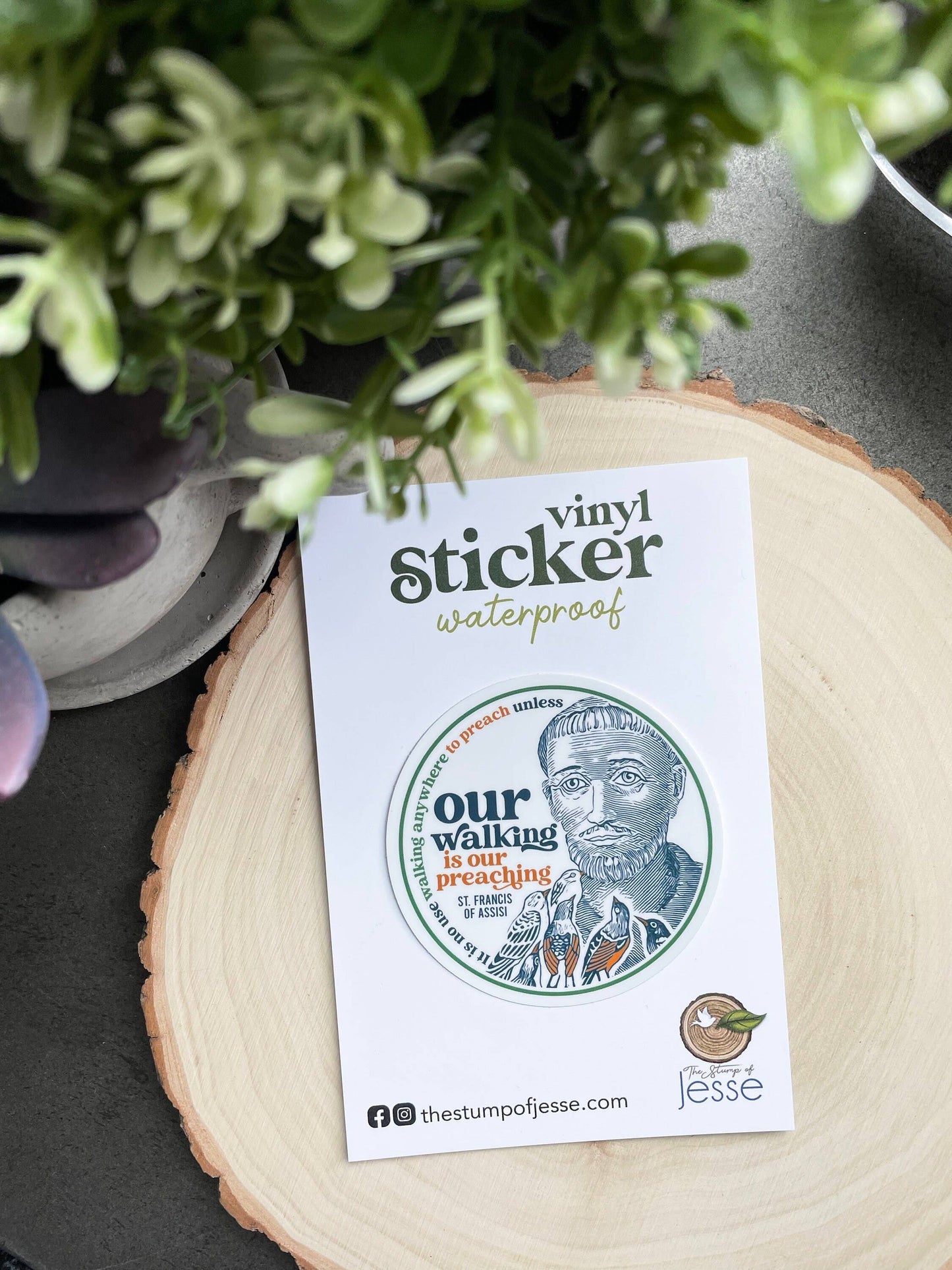 The Stump of Jesse - St. Francis of Assisi Waterproof Catholic Sticker