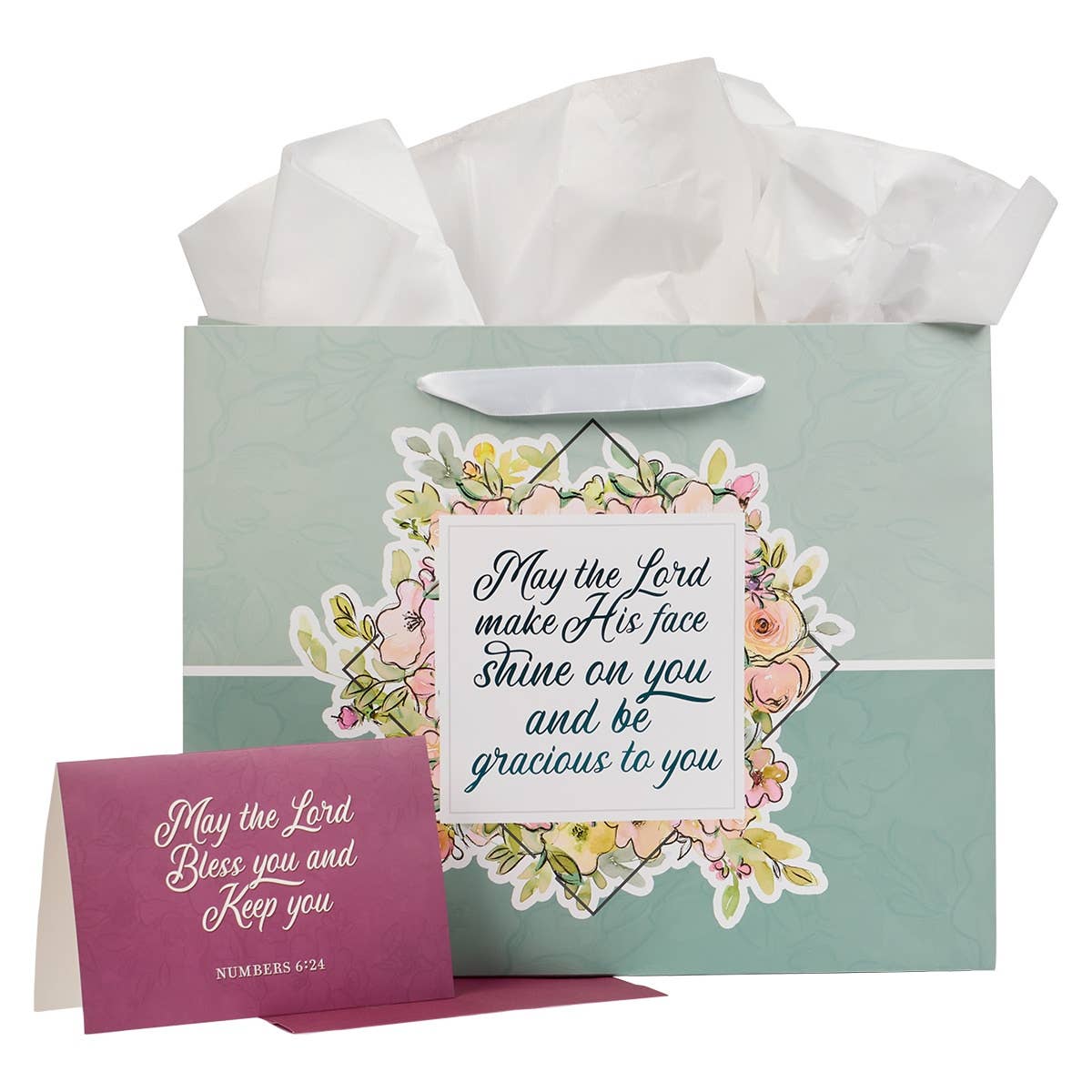 Christian Art Gifts - May His Face Shine Upon You Teal Large Landscape Gift Bag -