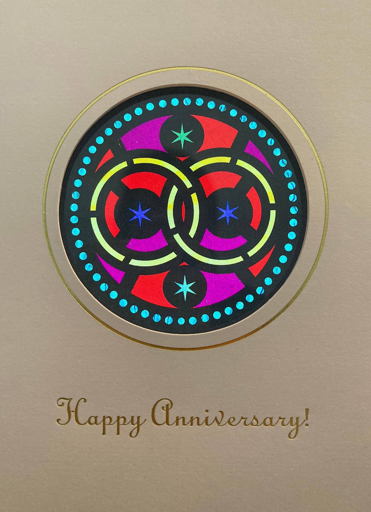 Bright Greetings - Anniversary stained glass Rings sun-catcher card