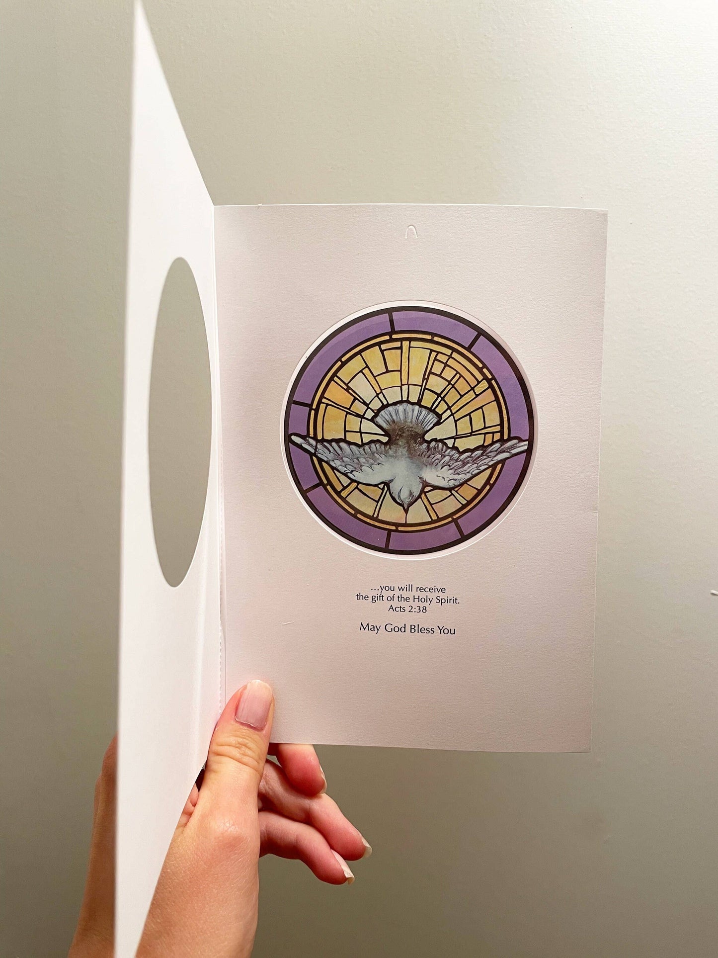 Bright Greetings - Confirmation Tiffany Holy Spirit sun-catcher card