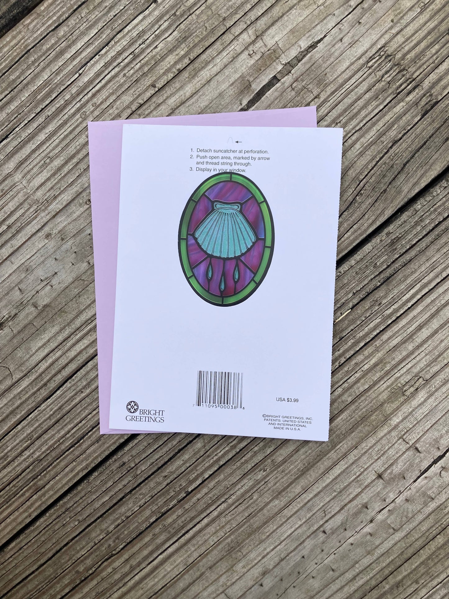 Bright Greetings - Baptism shell suncatcher greeting card with scripture 5x7