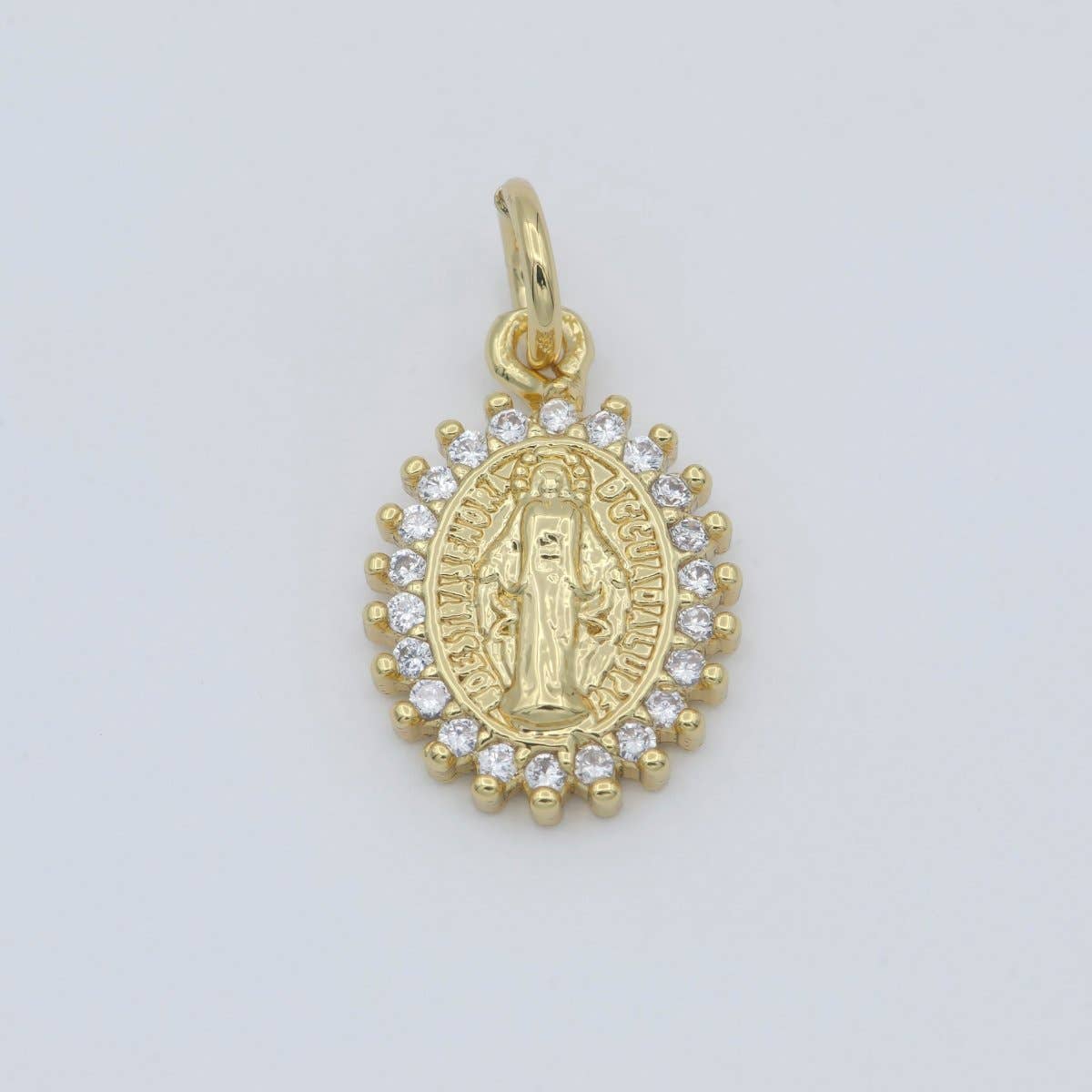 Aim Eternal - Dainty 24K Gold Filled Delicate Virgin Mother Mary Cubic Zirconia Bracelet Necklace Pendant Earring Charm Gift for Woman Jewelry Making, Gold Silver Miraculous Lady M-585 -M-592