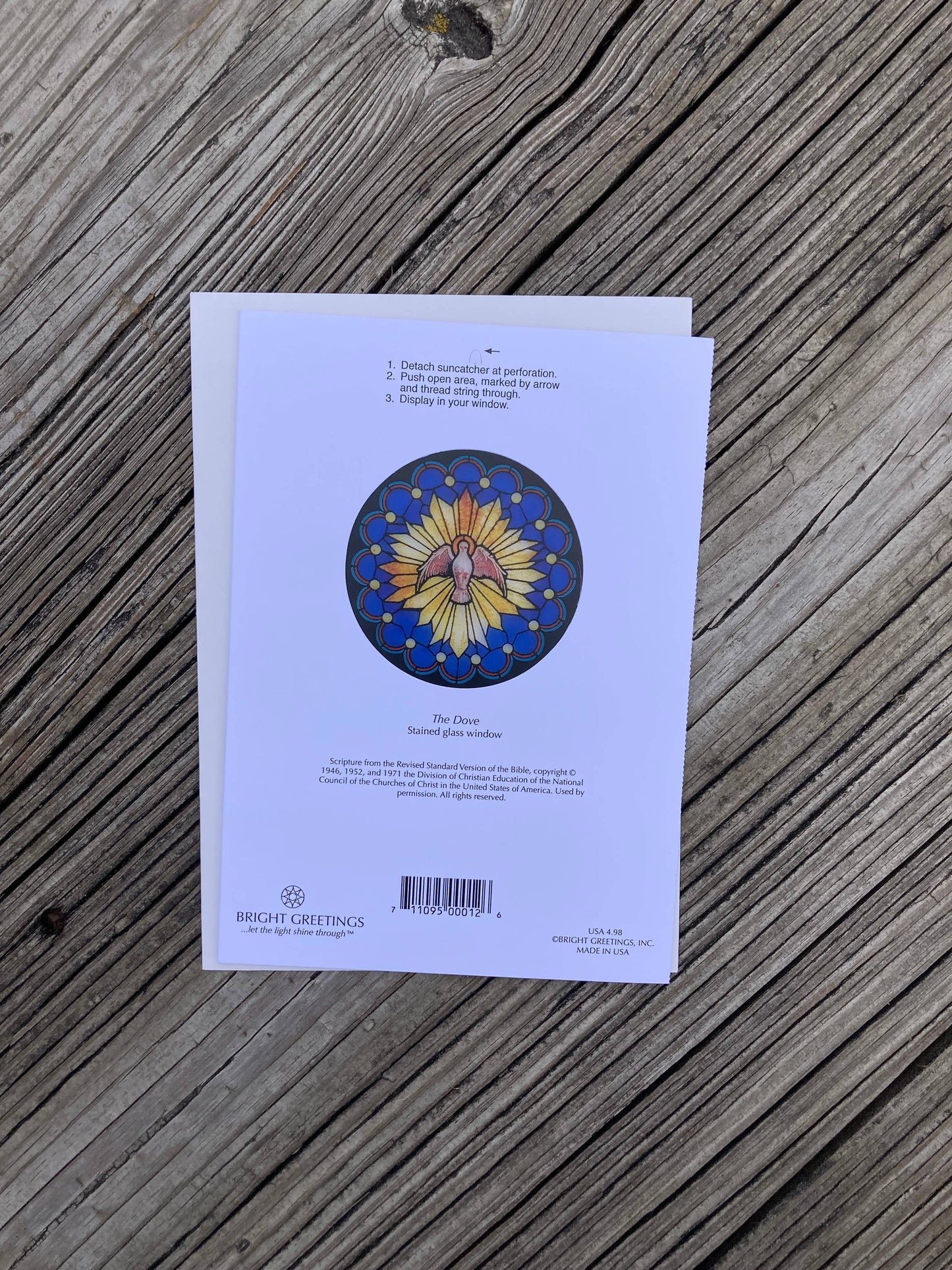 Bright Greetings - The Dove sun-catcher greeting card thinking of you