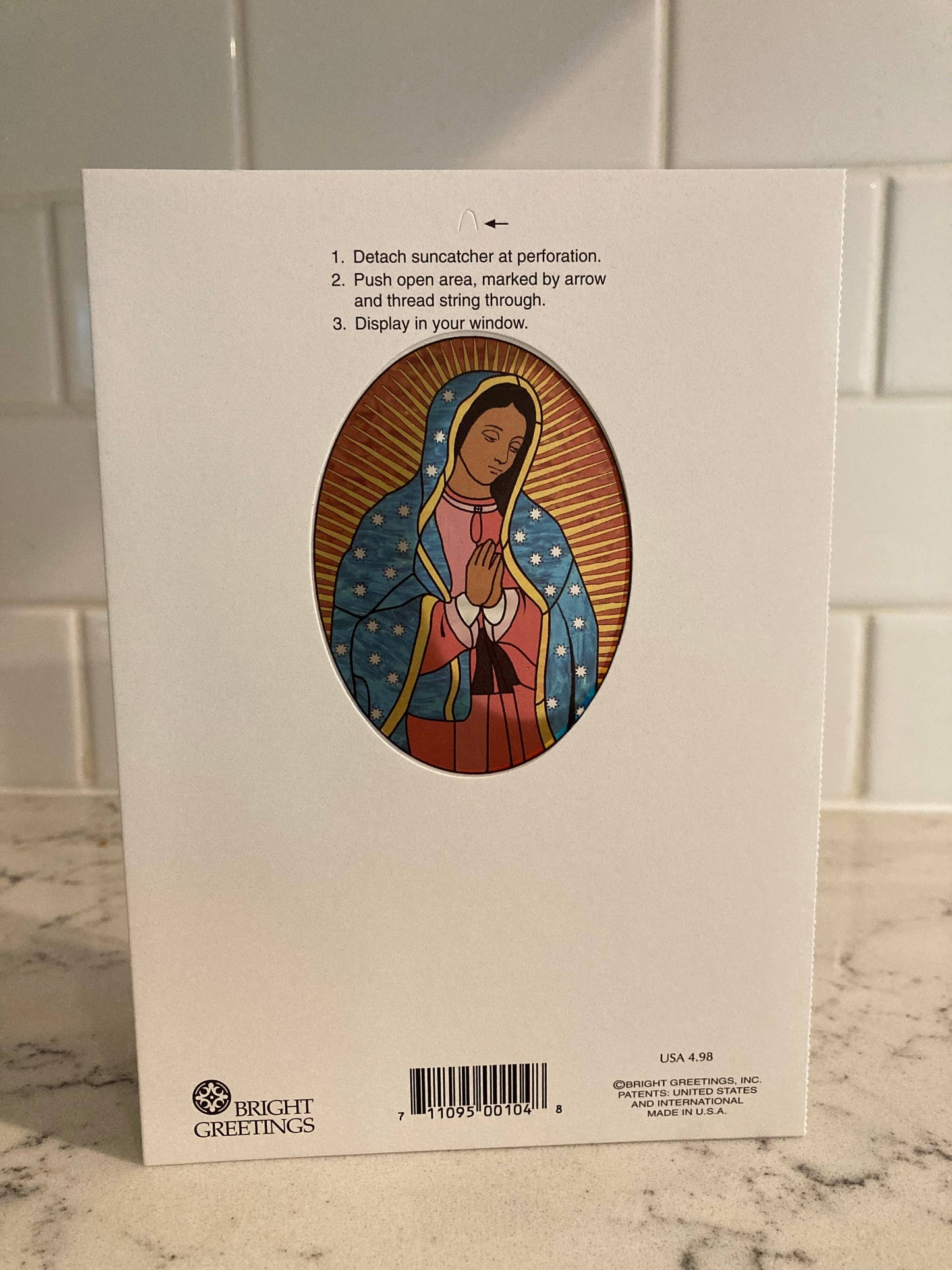 Bright Greetings - Our Lady of Guadalupe stained glass sun-catcher greeting car