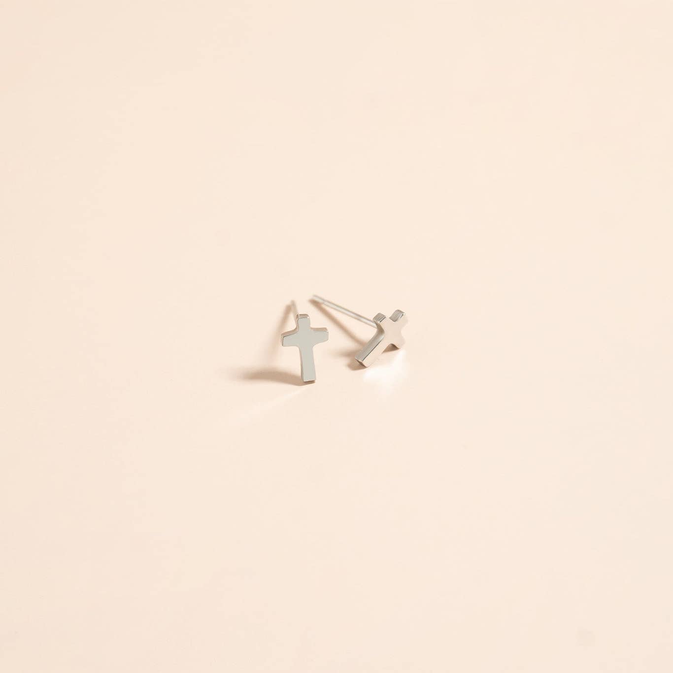 WJW - 18K Gold PVD Stainless Steel Cross Stud Earrings