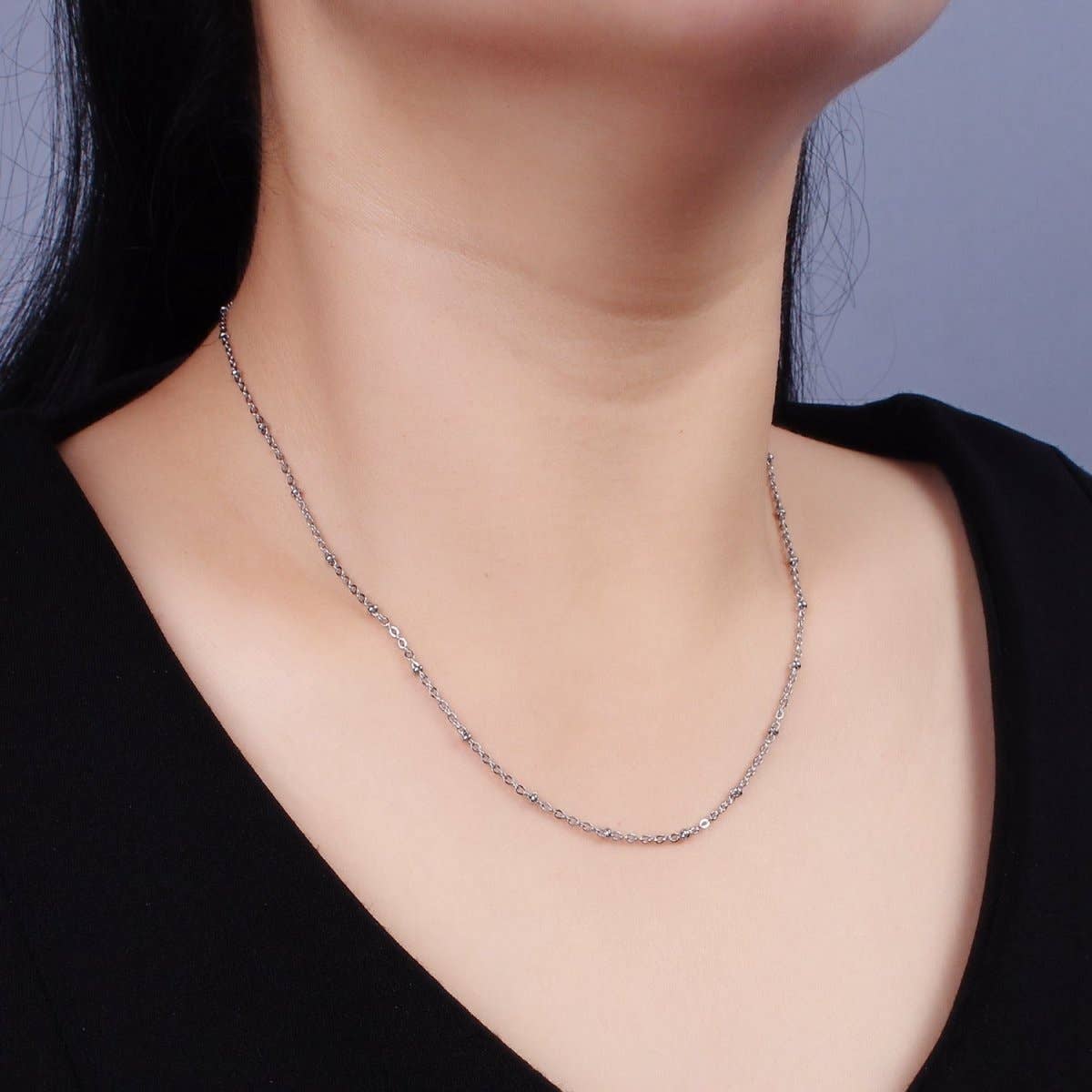Aim Eternal - Dainty Stainless Steel 2mm Satellite Chain 18 Inch Necklace in Silver | WA-2385