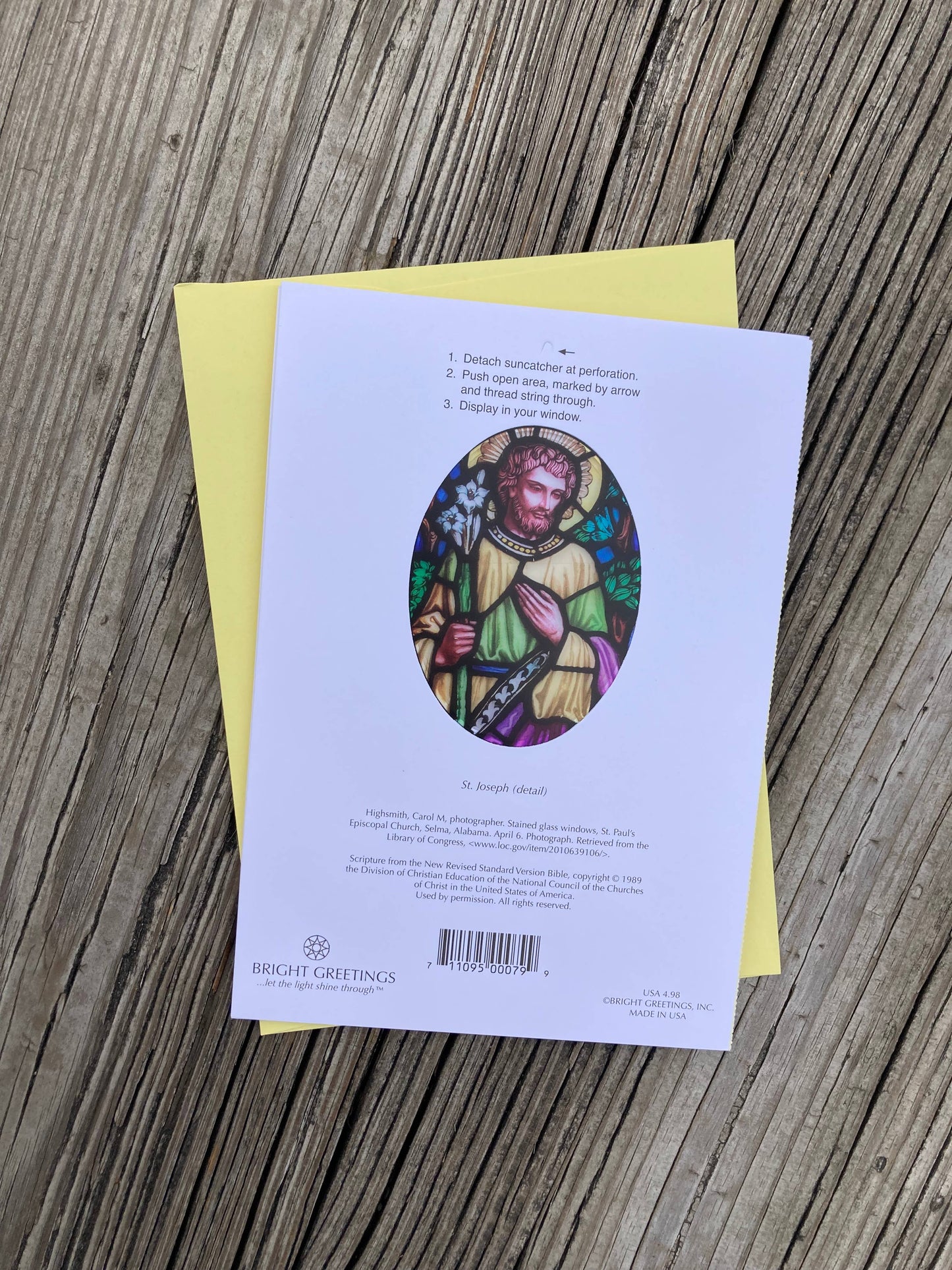 Bright Greetings - St. Joseph Birthday Sun-catcher card, Catholic