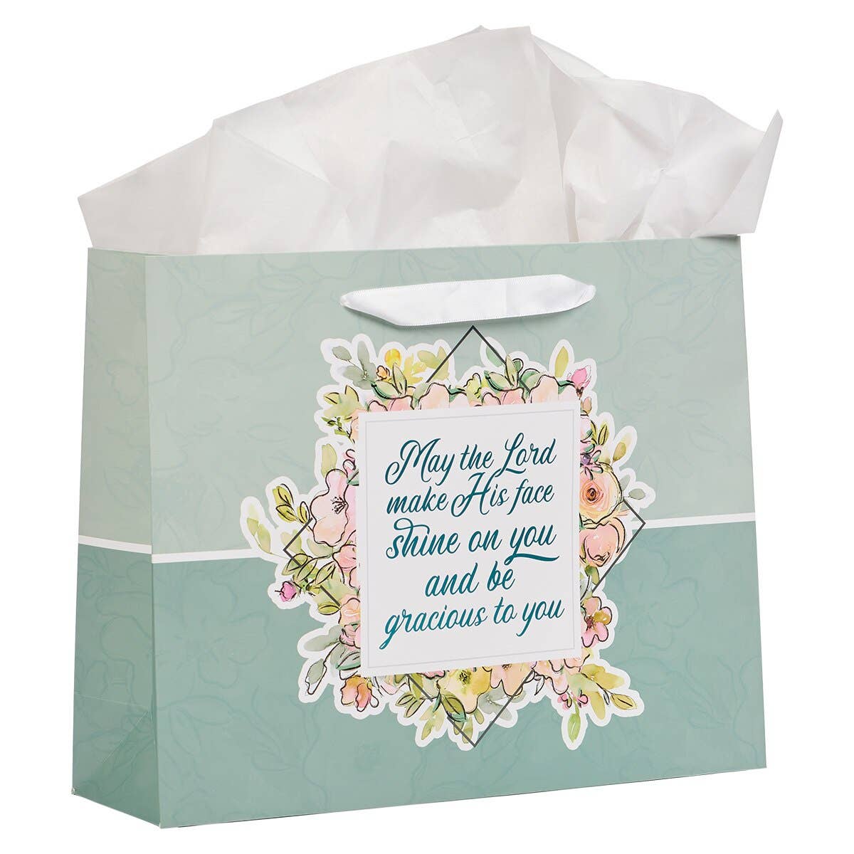 Christian Art Gifts - May His Face Shine Upon You Teal Large Landscape Gift Bag -