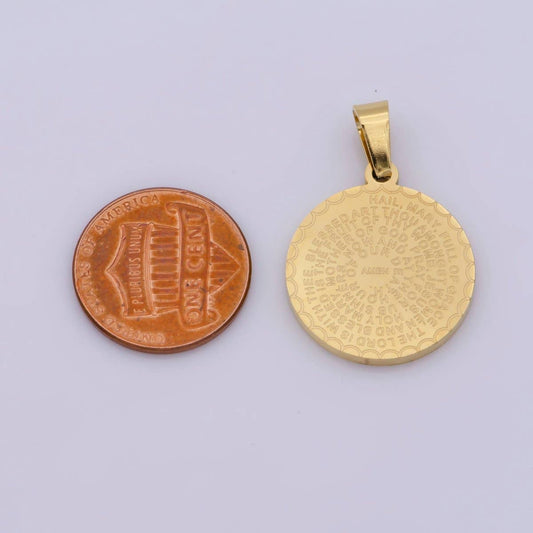 Hail Mary Prayer Pendant on 18” Dainty Cable Chain 24K Gold Filled